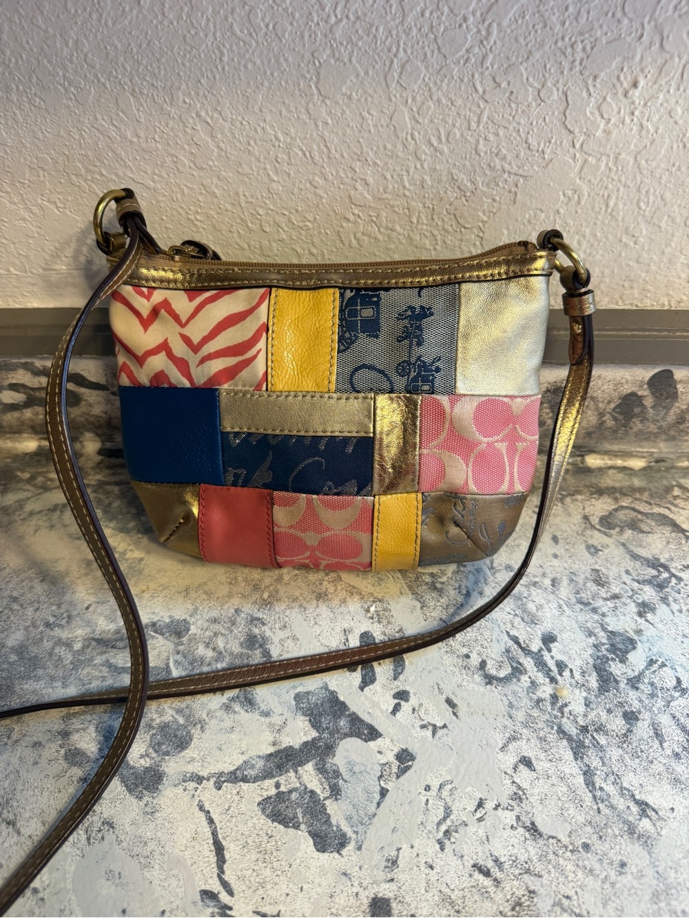 Coach Colorblock Patchwork Crossbody in Blue, Pink, Yellow, Gold, Brown - Picture 2 of 6